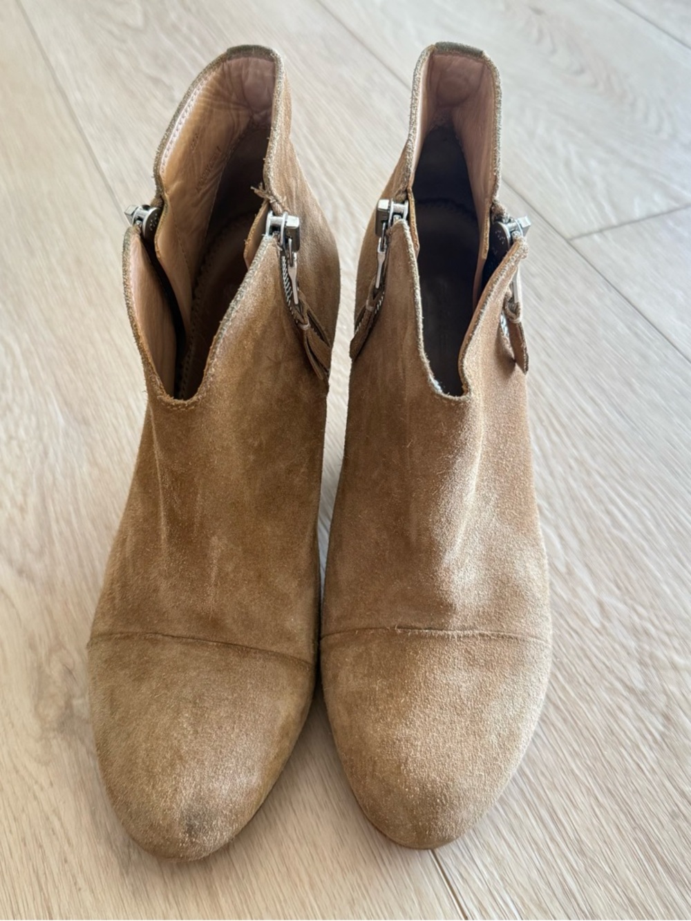 RAG & BONE Margot Ankle Boots Booties Fringe Beige Suede Dual Zip Size 37.5 - Picture 6 of 8